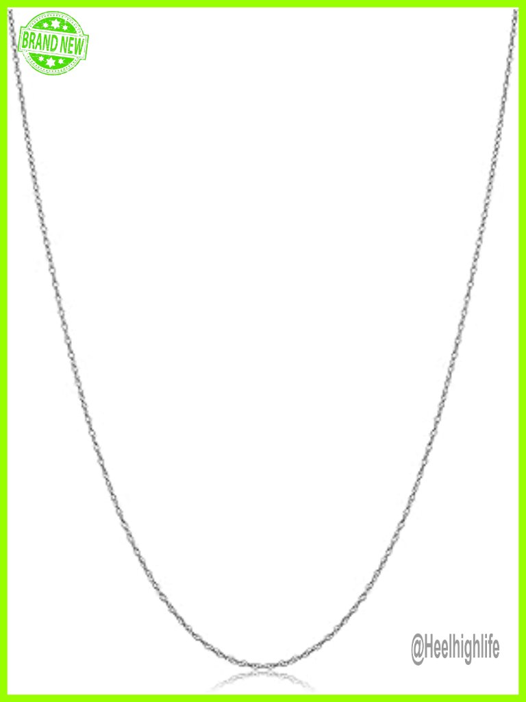 10k White Gold Rope Chain Necklace - Lightweight Thin 18 Inch